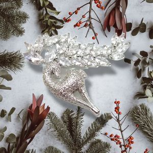 Luxury Rhodium Plated 925 8.90cttw Diamond Simulant Christmas Stag Brooch